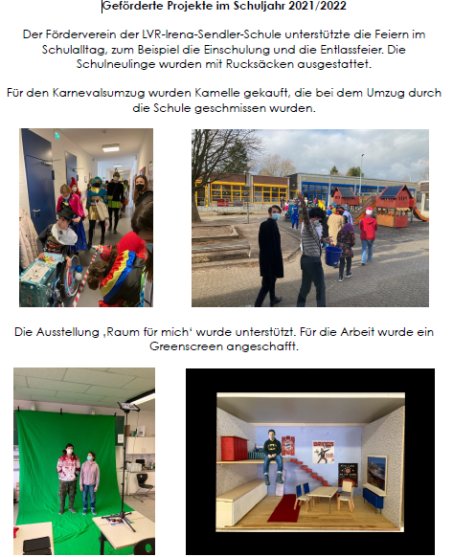 Übersicht über die geförderten Projekte des Fördervereins der LVR Irena Sendler Schule Euskirchen